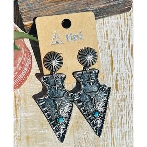 Tipi Southwestern Arrowhead Earrings Silver Turquoise Boho Western Jewelry